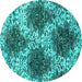 Round Machine Washable Abstract Turquoise Contemporary Area Rugs, wshcon1061turq