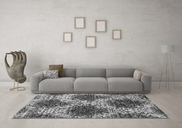Machine Washable Abstract Gray Contemporary Rug in a Living Room,, wshcon1061gry
