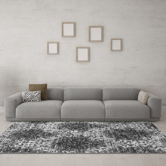 Machine Washable Abstract Gray Contemporary Rug in a Living Room,, wshcon1061gry