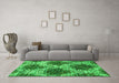 Machine Washable Abstract Green Contemporary Area Rugs in a Living Room,, wshcon1061grn