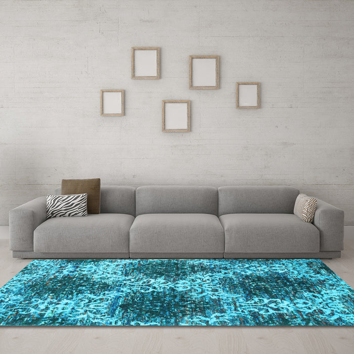Machine Washable Abstract Light Blue Contemporary Rug in a Living Room, wshcon1061lblu