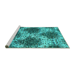 Sideview of Machine Washable Abstract Turquoise Contemporary Area Rugs, wshcon1061turq