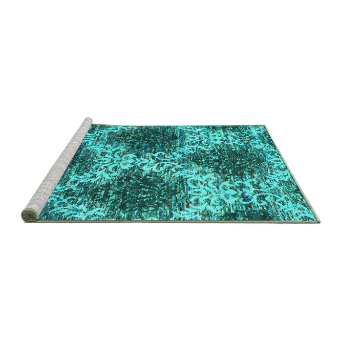 Sideview of Machine Washable Abstract Turquoise Contemporary Area Rugs, wshcon1061turq