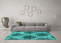 Machine Washable Abstract Turquoise Contemporary Rug, wshcon1061turq