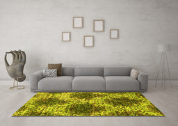 Machine Washable Abstract Yellow Contemporary Rug in a Living Room, wshcon1061yw