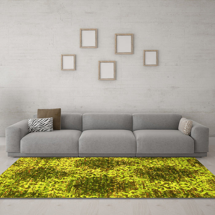Machine Washable Abstract Yellow Contemporary Rug in a Living Room, wshcon1061yw