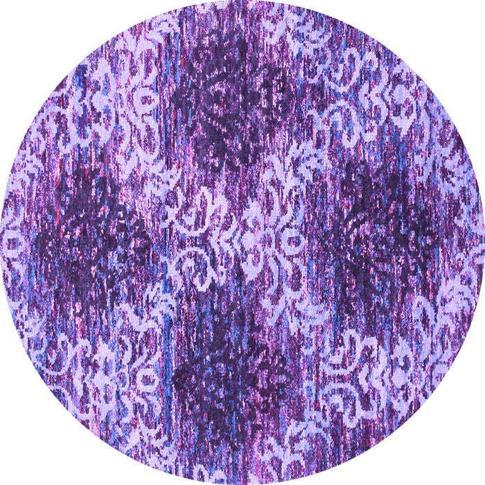 Round Machine Washable Abstract Purple Contemporary Area Rugs, wshcon1061pur