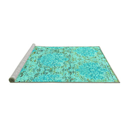 Sideview of Machine Washable Abstract Turquoise Contemporary Area Rugs, wshcon1062turq