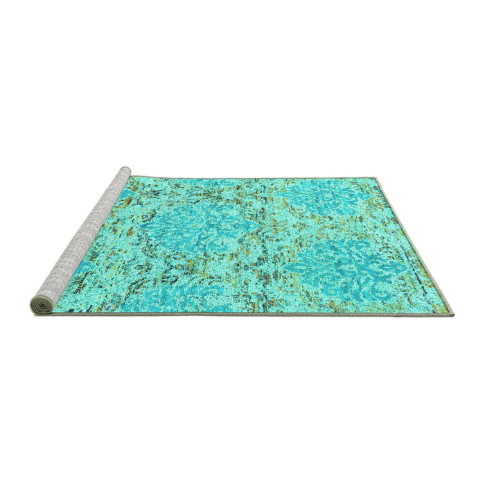 Sideview of Machine Washable Abstract Turquoise Contemporary Area Rugs, wshcon1062turq
