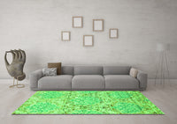 Machine Washable Abstract Green Contemporary Rug, wshcon1062grn