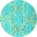 Round Machine Washable Abstract Turquoise Contemporary Area Rugs, wshcon1062turq