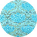 Round Abstract Light Blue Contemporary Rug, con1062lblu