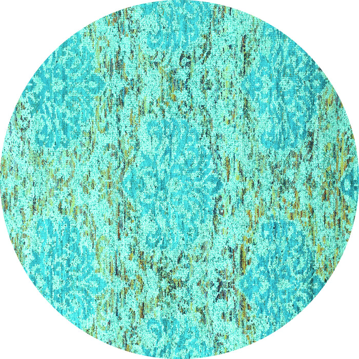 Round Abstract Turquoise Contemporary Rug, con1062turq