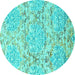 Round Abstract Turquoise Contemporary Rug, con1062turq