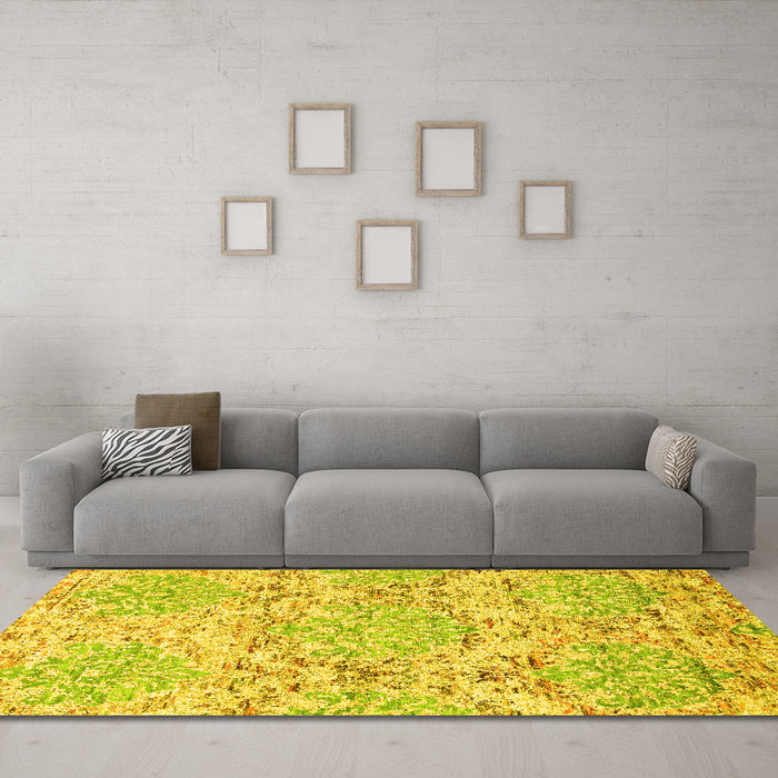 Machine Washable Abstract Yellow Contemporary Rug in a Living Room, wshcon1062yw