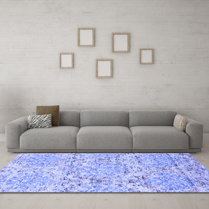 Machine Washable Abstract Blue Contemporary Rug in a Living Room, wshcon1062blu