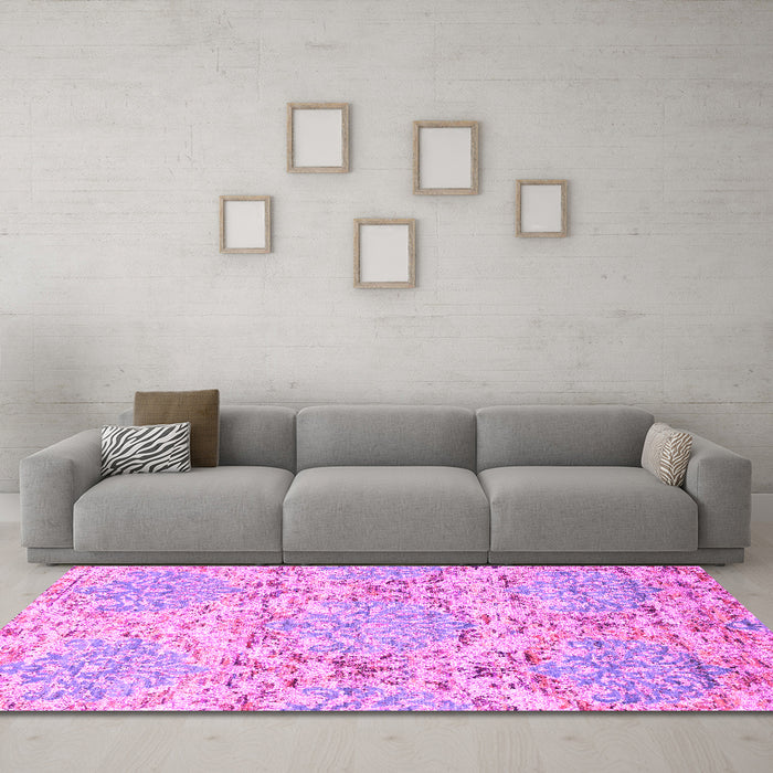 Machine Washable Abstract Pink Contemporary Rug in a Living Room, wshcon1062pnk