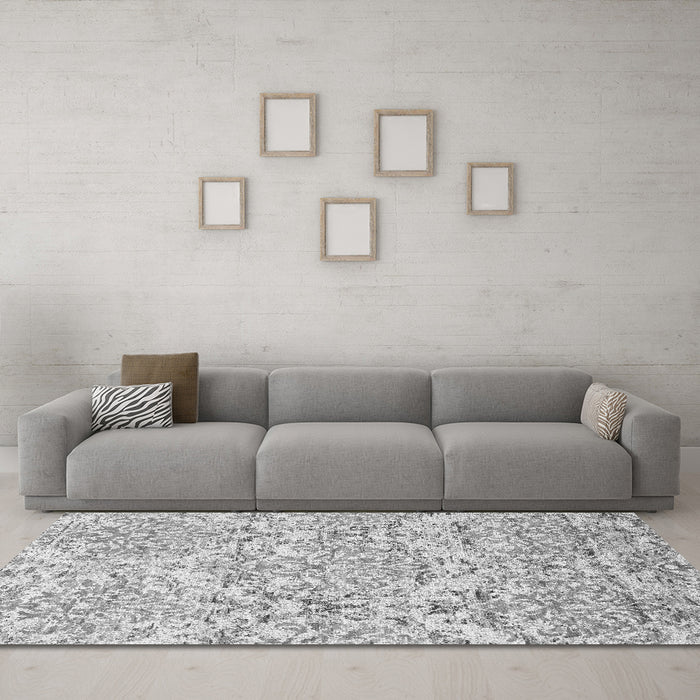 Machine Washable Abstract Gray Contemporary Rug in a Living Room,, wshcon1062gry