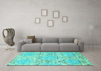 Machine Washable Abstract Turquoise Contemporary Rug, wshcon1062turq