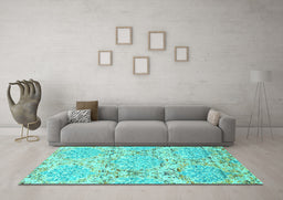 Machine Washable Abstract Turquoise Contemporary Area Rugs in a Living Room,, wshcon1062turq