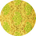 Round Machine Washable Abstract Yellow Contemporary Rug, wshcon1062yw