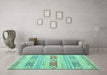 Machine Washable Abstract Turquoise Contemporary Area Rugs in a Living Room,, wshcon1063turq
