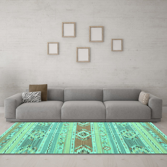 Machine Washable Abstract Turquoise Contemporary Area Rugs in a Living Room,, wshcon1063turq