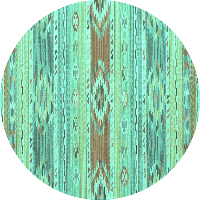 Round Machine Washable Abstract Turquoise Contemporary Area Rugs, wshcon1063turq