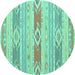 Round Machine Washable Abstract Turquoise Contemporary Area Rugs, wshcon1063turq