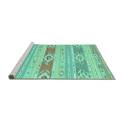 Sideview of Machine Washable Abstract Turquoise Contemporary Area Rugs, wshcon1063turq