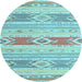 Round Abstract Light Blue Contemporary Rug, con1063lblu