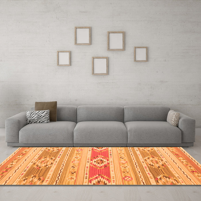 Machine Washable Abstract Orange Contemporary Area Rugs in a Living Room, wshcon1063org
