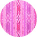 Round Machine Washable Abstract Pink Contemporary Rug, wshcon1063pnk