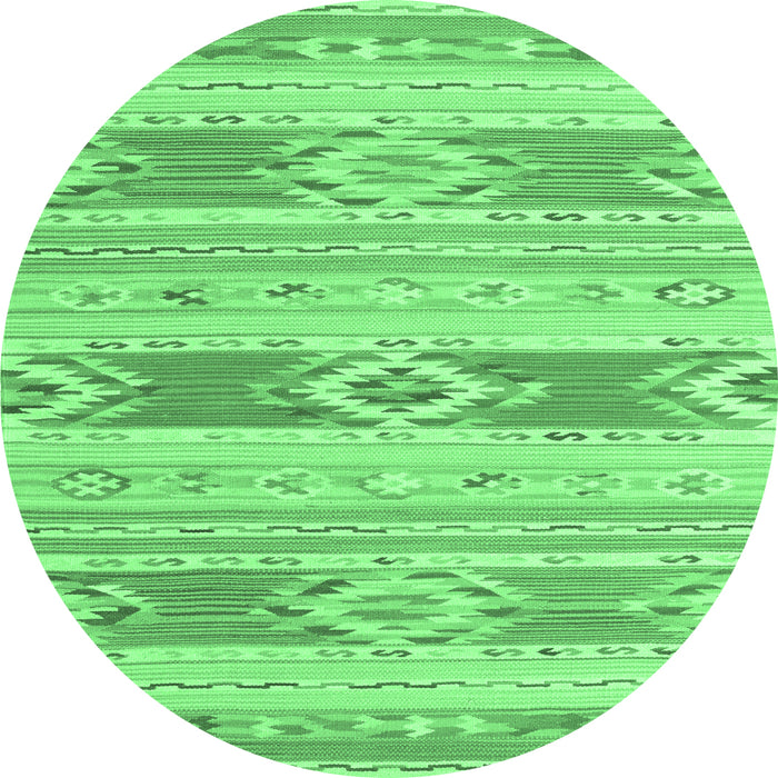 Round Machine Washable Abstract Emerald Green Contemporary Area Rugs, wshcon1063emgrn