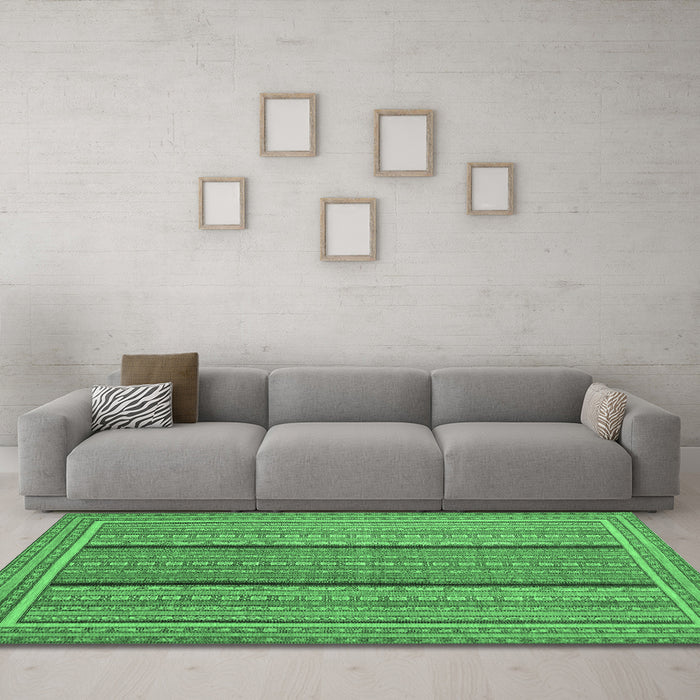 Machine Washable Abstract Emerald Green Contemporary Area Rugs in a Living Room,, wshcon1065emgrn