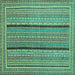 Square Machine Washable Abstract Turquoise Contemporary Area Rugs, wshcon1065turq