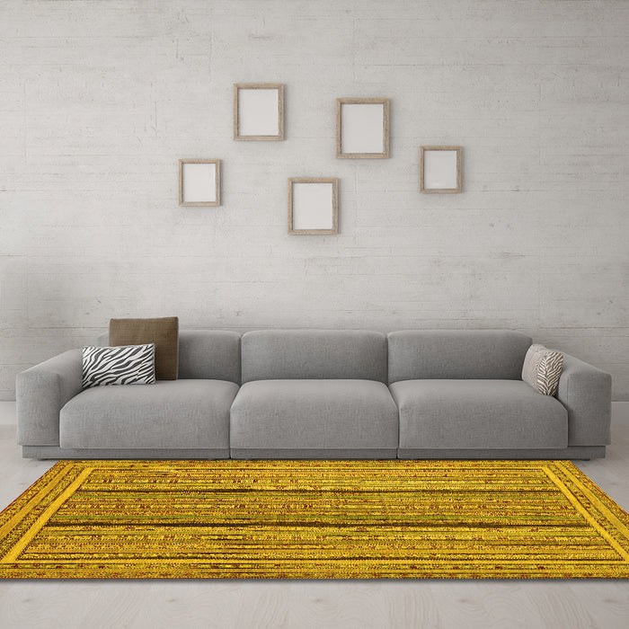 Machine Washable Abstract Yellow Contemporary Rug in a Living Room, wshcon1065yw