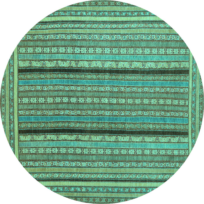 Round Abstract Turquoise Contemporary Rug, con1065turq