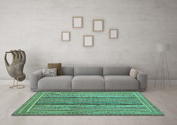 Machine Washable Abstract Turquoise Contemporary Area Rugs in a Living Room,, wshcon1065turq