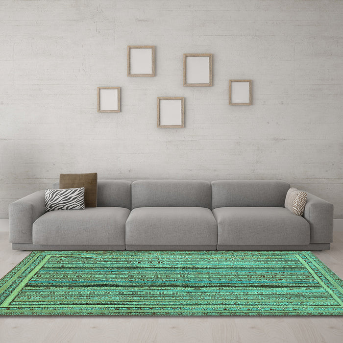 Machine Washable Abstract Turquoise Contemporary Area Rugs in a Living Room,, wshcon1065turq