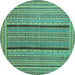 Round Machine Washable Abstract Turquoise Contemporary Area Rugs, wshcon1065turq