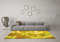 Machine Washable Abstract Yellow Contemporary Rug, wshcon1067yw