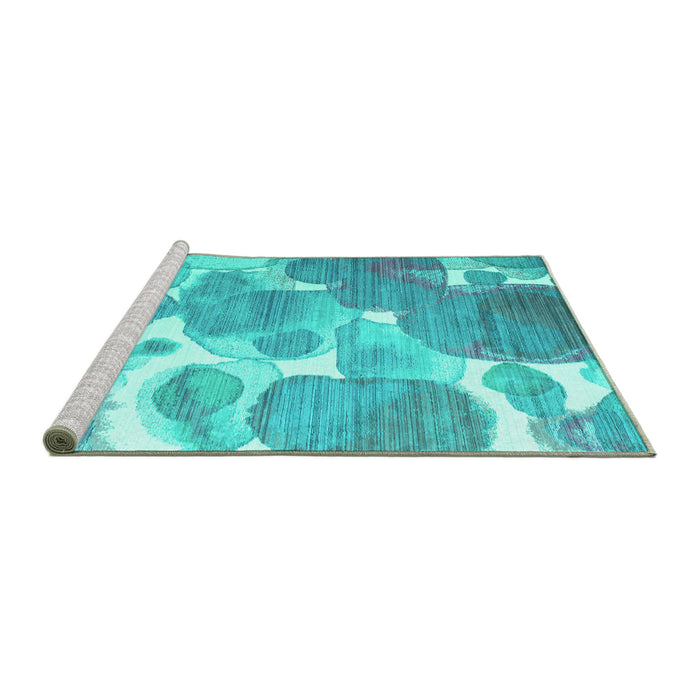 Sideview of Machine Washable Abstract Turquoise Contemporary Area Rugs, wshcon1067turq