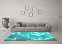 Machine Washable Abstract Turquoise Contemporary Rug, wshcon1067turq