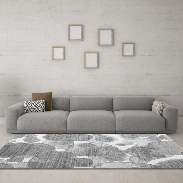 Machine Washable Abstract Gray Contemporary Rug in a Living Room,, wshcon1067gry