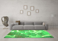 Machine Washable Abstract Green Contemporary Rug, wshcon1067grn