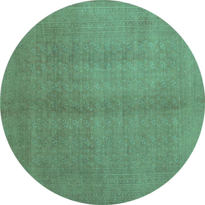 Round Abstract Turquoise Contemporary Rug, con1068turq