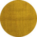 Round Machine Washable Abstract Yellow Contemporary Rug, wshcon1068yw