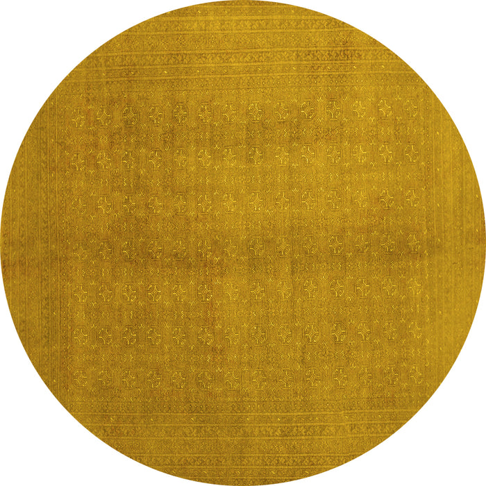 Round Abstract Yellow Contemporary Rug, con1068yw