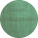 Round Machine Washable Abstract Turquoise Contemporary Area Rugs, wshcon1068turq